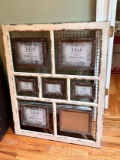 Large Vintage Look Window Style Multi-Frame Wall Hanging with Chicken Wire Background
