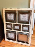 Large Vintage Look Window Style Multi-Frame Wall Hanging with Chicken Wire Background