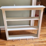 3-Tier White Wooden Wall Shelf with Hooks