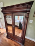 Tall Mahogany Mirrored Front Wardrobe with Top Drawer & Bottom Drawer
