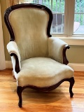 Antique Upholstered Mahogany Parlor Chair - LOADING ASSISTANCE IS AVAILABLE