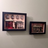 Pair of 3D Shadow Box Style Main Street Cafe Wall Hangings