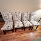 Set of 4 Dining Chairs with French Upholstery & Decorative Brass Brads