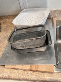 Lot of Kitchenware - Baking Pans, Colanders, Wooden Cutting Board & More