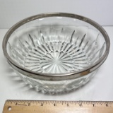 Large Pressed Glass Bowl with Silver Edge