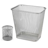Silver Mesh Trash Can & Silver Mesh Pen Cup Holder