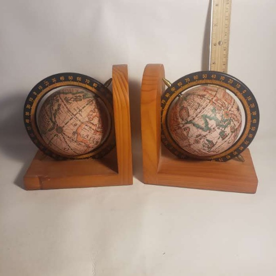 Globe Bookends with Wood Base