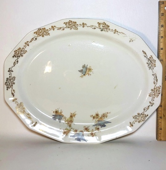 Large "Martha Washington" Serving Platter with Blue Bird Pattern