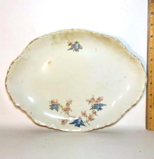 Vintage Homer Laughlin Serving Platter with Blue Bird Design