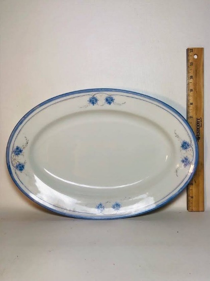 Large Blue Floral Oval Platter