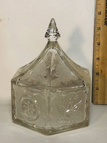 Indiana Glass Eagle and Star Design Covered Candy Dish