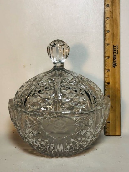 Heavy Crystal Rose Design Covered Dish