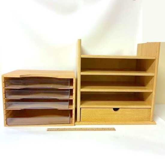 Pair of Wooden Desk Organizers with Trays