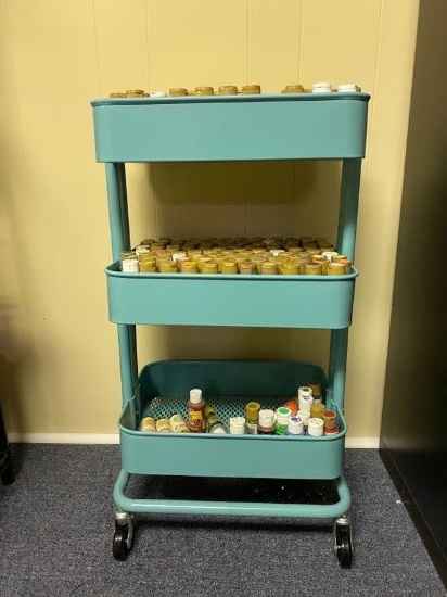 3-Tier Mint Green Rolling Metal Cart Full of Various Paint