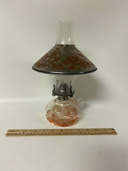 Vintage Glass Oil Lamp with Chimney & Shade