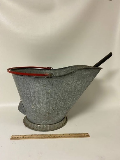 Vintage Galvanized Ash Bucket with Shovel