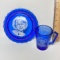 Vintage Shirley Temple Ritz Cobalt Cup & Bowl with Honeycomb Design by Hazel Atlas