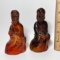 Pair of Antique Chinese Hand Carved Monk Figurines Made of Buffalo Horn