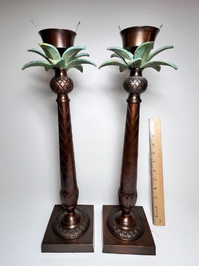 Tall Copper Finish Palm Tree Candlesticks
