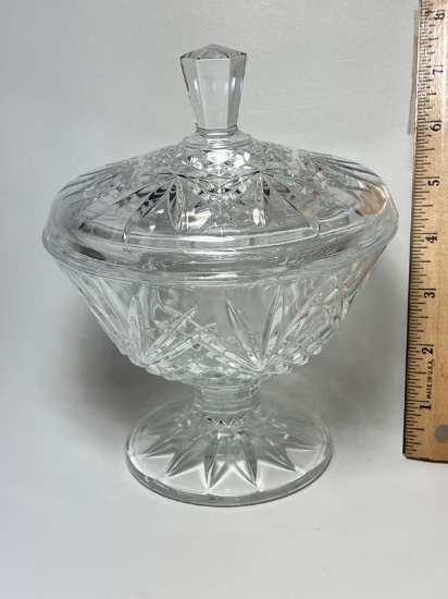 Pressed Crystal Lidded Pedestal Candy Dish