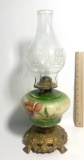 Vintage Hand Painted Porcelain Floral Oil Lamp