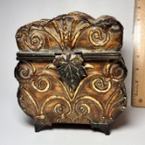 Decorative Footed Metal Box with Hinged Lid
