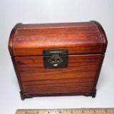 Wooden Footed Hinged Trunk Style Recipe Box