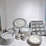 64 pc Wedgwood Embossed Queen’s Ware White & Blue Dinnerware Set
