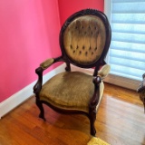 Victorian Wooden Tufted Back Ladies Side Chair with Front Casters