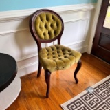 Antique Wooden Side chair with Tufted Back & Seat
