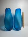 Pair of Aqua Blue Glass Vases