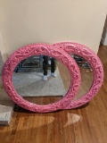 Pair of Pink Circle Framed Decorative Wall Mirrors