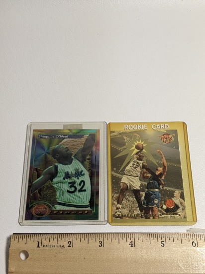Pair of Shaquille O’Neal NBA Trading Cards in Case