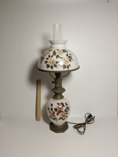 Vintage Hand Painted Milk Glass Oil Lamp