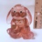 Signed Fenton Pink Glass Bunny with Hand Painted Floral Design & Orignal Label