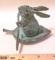 Cast Metal Bunny Paddling on a Leaf Figurine