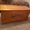 Cedar Lined Chest with Floral Design & Misc Linens