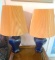 Pair of Lamps with Ceramic Navy Blue Bottom & Pleated Shades