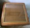 Vintage Side Table with Glass Top & Wicker in Center