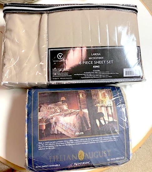 Lot of 2 Sets of King Size Sheets - Floral & Beige - New in Package
