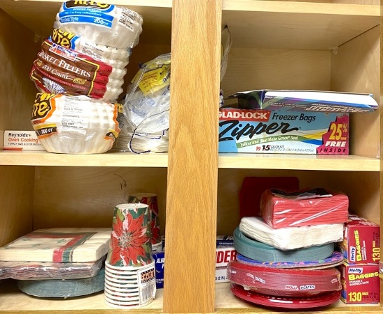 Lot of Various Paper Goods - Napkins, Plates, Baggies