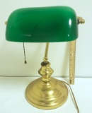 Brass Finish Banker’s Style Desk Lamp with Green Shade