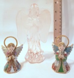 1 Glasss & 2 Cloisonne Style Angel Figurines