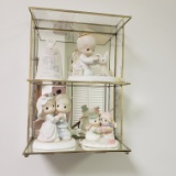 Glass Counter Display Shelf with 4 Precious Moments Figurines