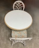 Vintage Wooden Table & 2 Ratan Chairs with Floral Seats