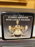 Vintage Silver Plated Flower Arranger with Candle Holders