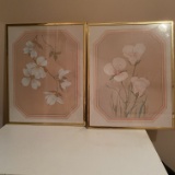 Lot of 2 Vintage Floral Framed Prints