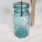 Lucky No 7 Blue Glass Ball Jar with Glass Lid and Bail Wire