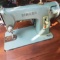 Vintage Aqua Singer Sewing Machine in Cabinet - Made in Great Britain