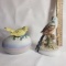 Vintage Lefton China Scissortail Flycatcher Bird Figurine and Trinket Box Egg with Yellow Bird